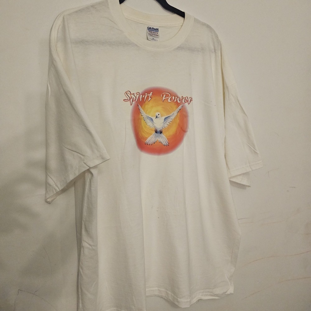 Vintage 1990s Graphic T-Shirt Dove Spirit Power 2XL White Soul‎ Art